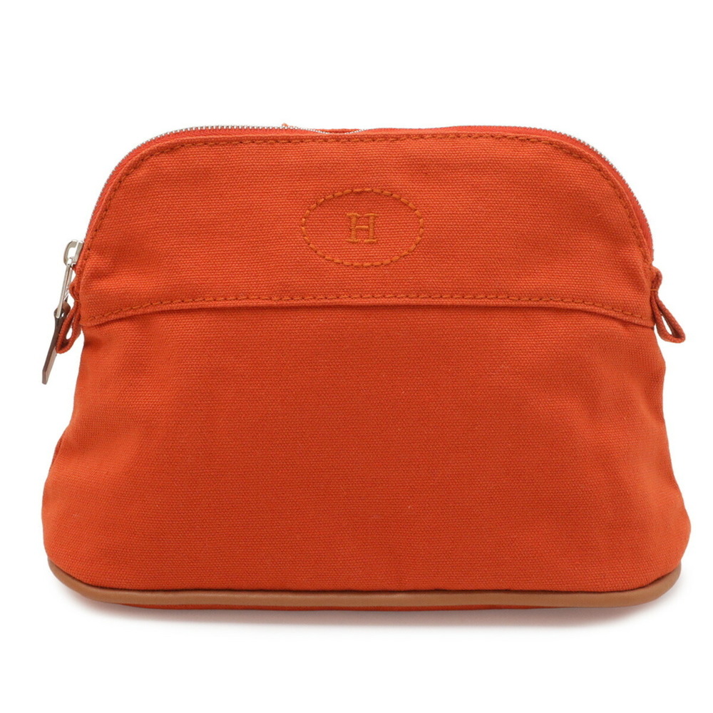 HERMES Bolide Pouch 20 Handbag Multi-purpose Canvas Leather Red Orange